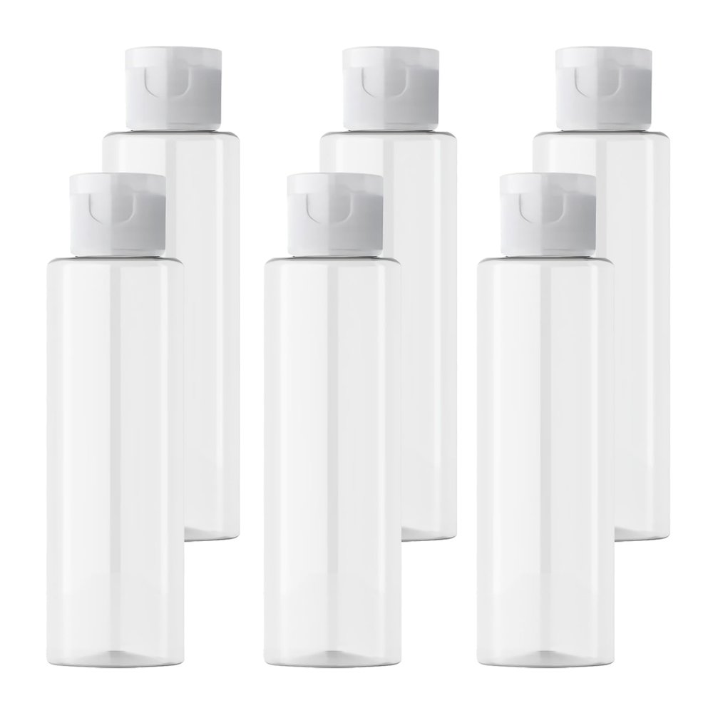 BPZXL 6-Pack 100 ml Transparent Plastic Refillable Lotion Bottles with Flip-Top Caps