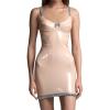 PODSI Sexy Latex Dress in Baby Pink and Silver with Bow Ruffles, Back Zipper, Adjustable Belts, XS view 1