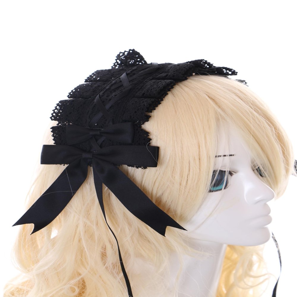 C-07-1 Black Maid Lolita Headband with Bow