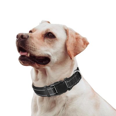 Norhogo Dog Collar, Classic Adjustable Reflective Nylon Collar, Suitable for Medium Dogs, Black, M