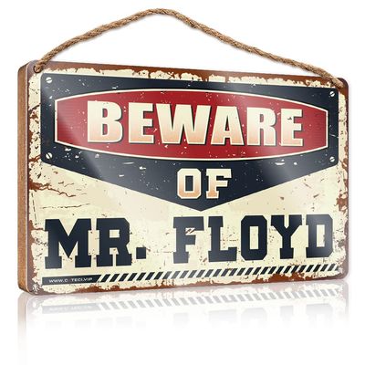 Wooden Sign with “Beware of Mr. Floyd” Text, Bathroom Decor, 15 x 28 cm
