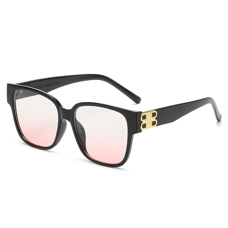 NOVESIXTDAT Large Square Comfort Reading Glasses, Blue-Light-Blocking Computer Readers, Anti-UV Flat-Light Mirror, Pink, +2.50