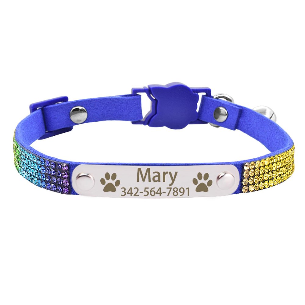 SARUEL Personalized Cat Collar with Name Tag, Blue, S (25cm-32cm)
