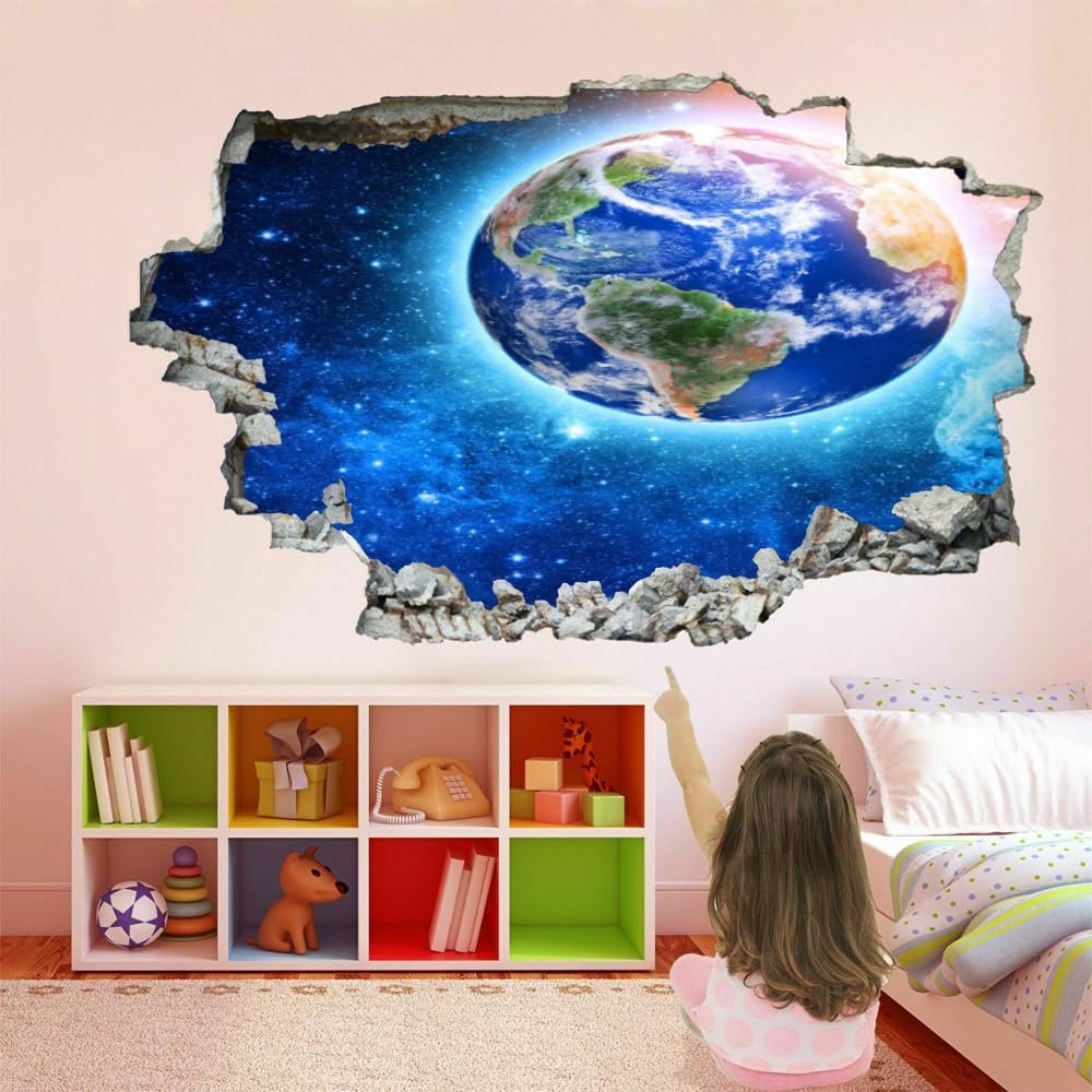 3D Earth Wall-Breakthrough Sticker, Self-Adhesive