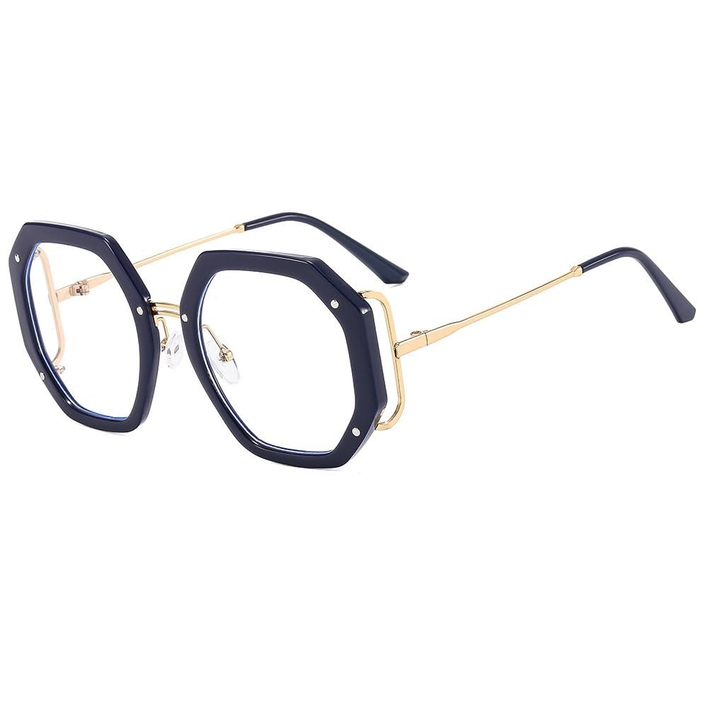 ENPAP Large Polygon Reading Glasses, Blue Light Blocking, Blue, +1.00