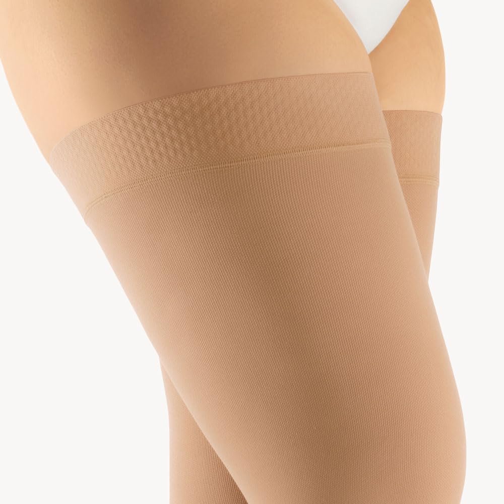 BORT AktiVen Extra CCL2 AG Thigh-High Compression Stockings, Regular Length, Open Toe, Dot-Grip Band, Size 4, Caramel