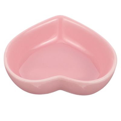 Heart-Shaped Ceramic Bowl for Small Animals, Pink, 1 pc