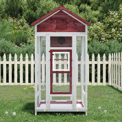 Festnight Wooden Bird Aviary with Perches, Nesting Box and Pull-Out Tray, Mocha, 91.5 x 53 x 170 cm