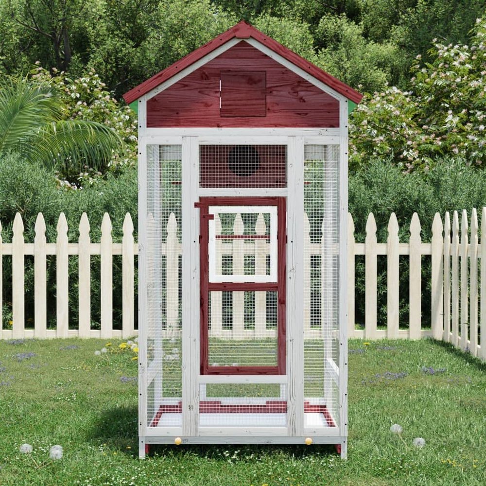 Festnight Wooden Bird Aviary with Perches, Nesting Box and Pull-Out Tray, Mocha, 91.5 x 53 x 170 cm
