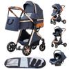 YAZOCO 3-in-1 Foldable Stroller with Diaper Bag, Cup Holder, Mosquito Net, Foot Cover and Seat Accessories (4 Blue) view 1