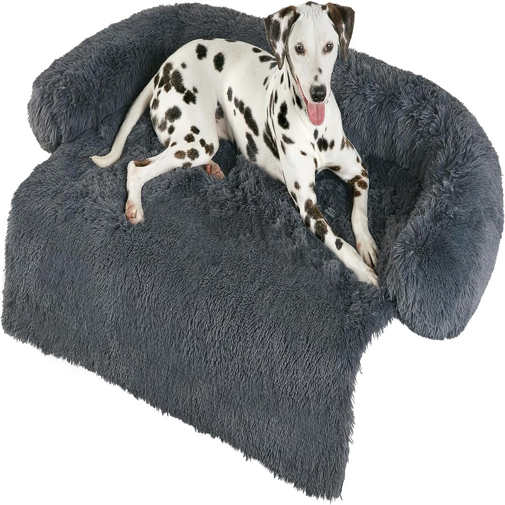 iyoimono Plush Dog Bed for Large Dogs, 90 x 85 x 13 cm, Dark Gray