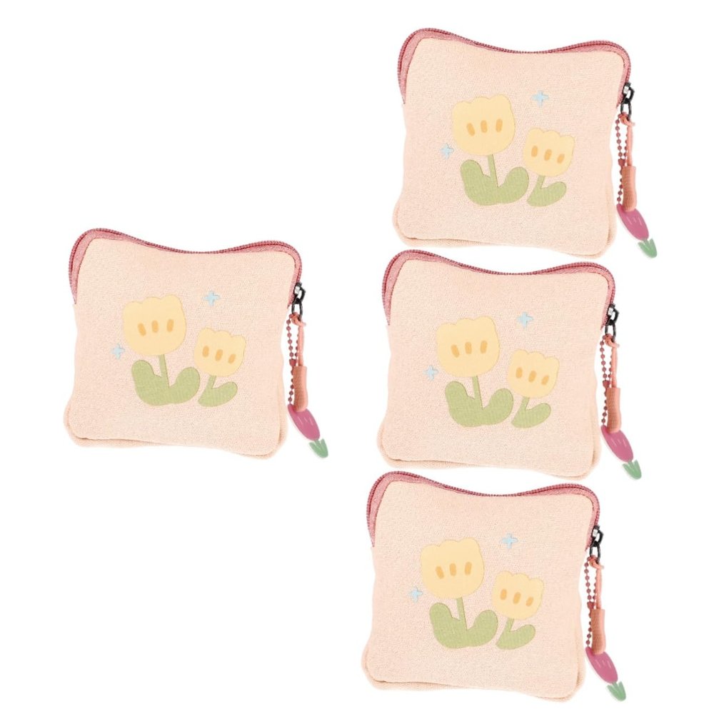 Healeved 4-Piece Canvas Sanitary Pad Storage Bag Set with Zipper Pouches