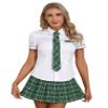 Freebily Women's Sexy Schoolgirl Costume Plaid Uniform with Tie Lingerie Set, Green, S view 4