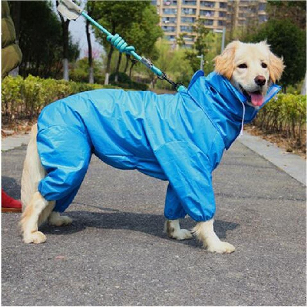 Gulunmun Hooded Waterproof Dog Raincoat, Blue, Size 16
