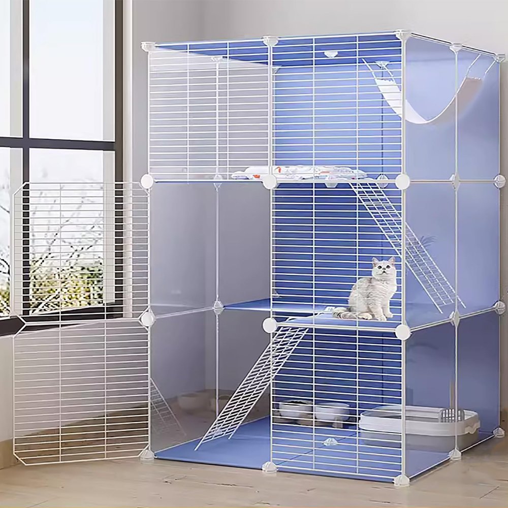 CENAP Large Indoor Cat Cage and Playpen with Cat Ladder and Hammock, Metal-Wire Enclosure for 12 Cats, Ferrets, Chinchillas, Rabbits, Small Animals and Kittens