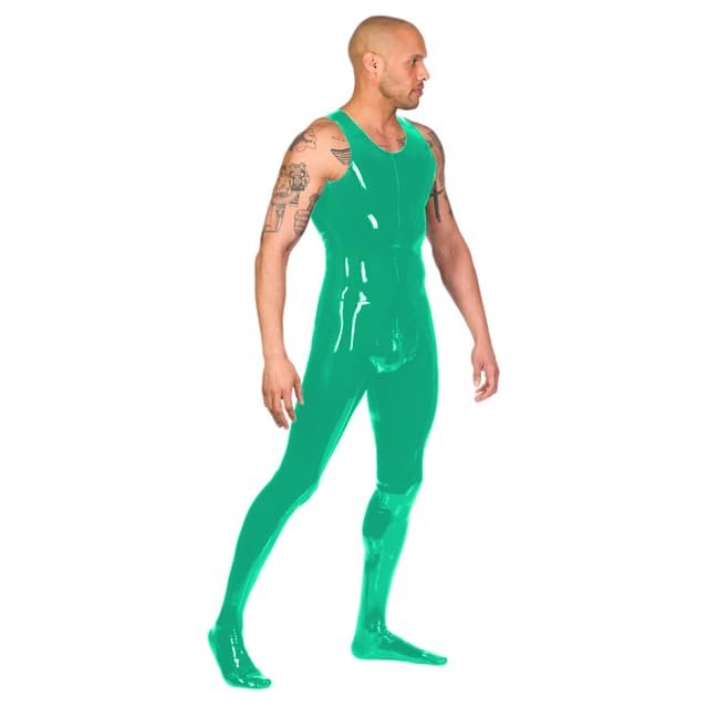 Sexy Men's Fetish Costume, Metallic-Shiny Faux Leather One-Piece, PVC Bodysuit, Clubwear, S–7XL