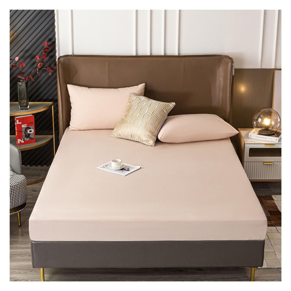 100% Waterproof Mattress Protector, Breathable Polyester Mattress Cover with 25 cm Deep Pocket, Fitted Secure Fit (Color: Pink B, Size: 180x200+2)