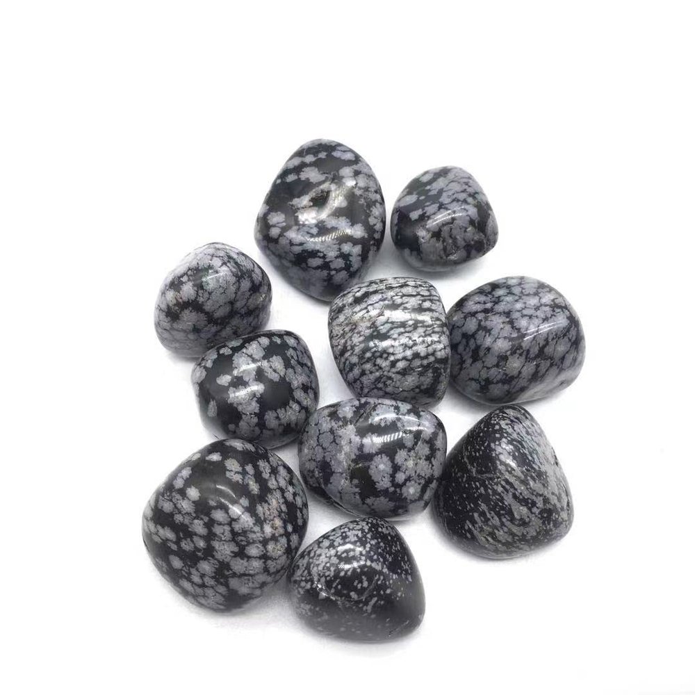 GAENZA 100 g 20–25 mm Bulk Wholesale Polished Snowflake Obsidian Tumbled Stones, Room Decor Stone Mineral Specimen