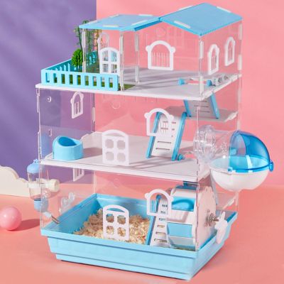 Hamster Cage with Accessories, PS/ABS, Ventilation, Removable Tray, Blue