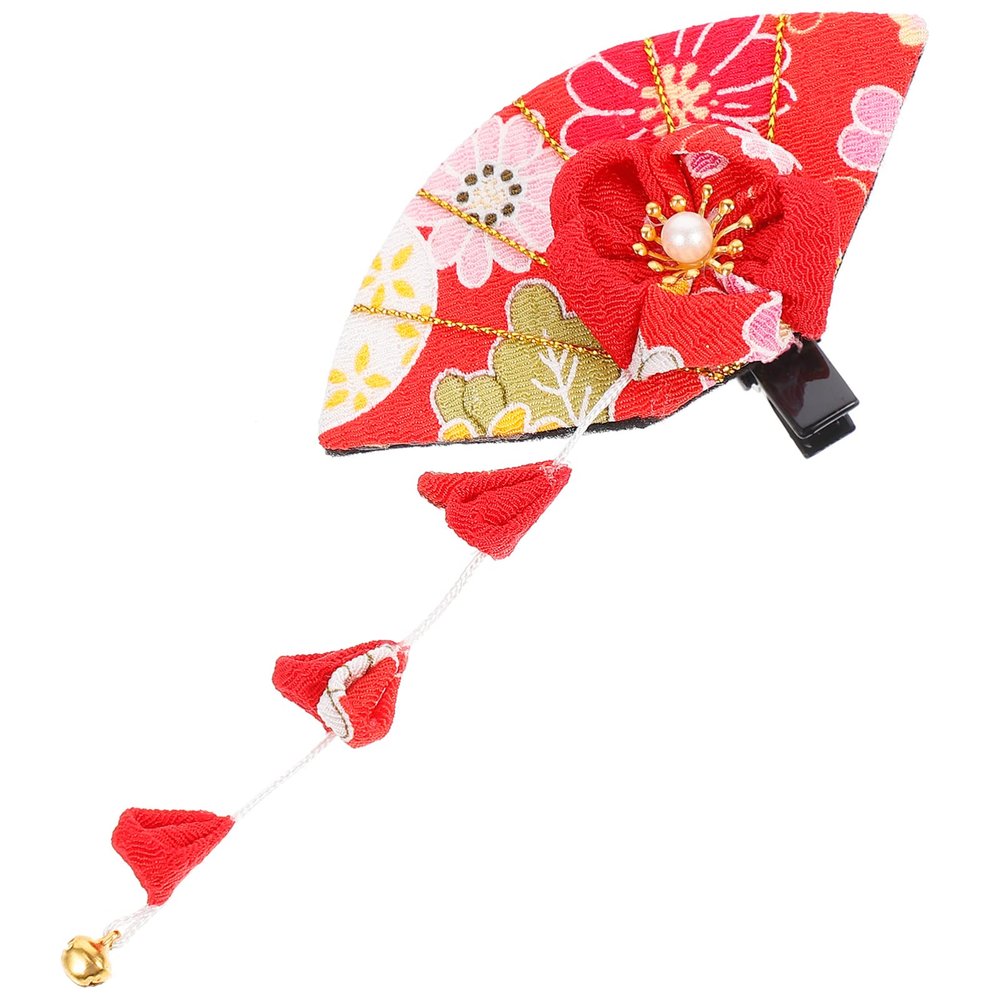 Japanese Fabric Hairpin with Floral Decoration, Red