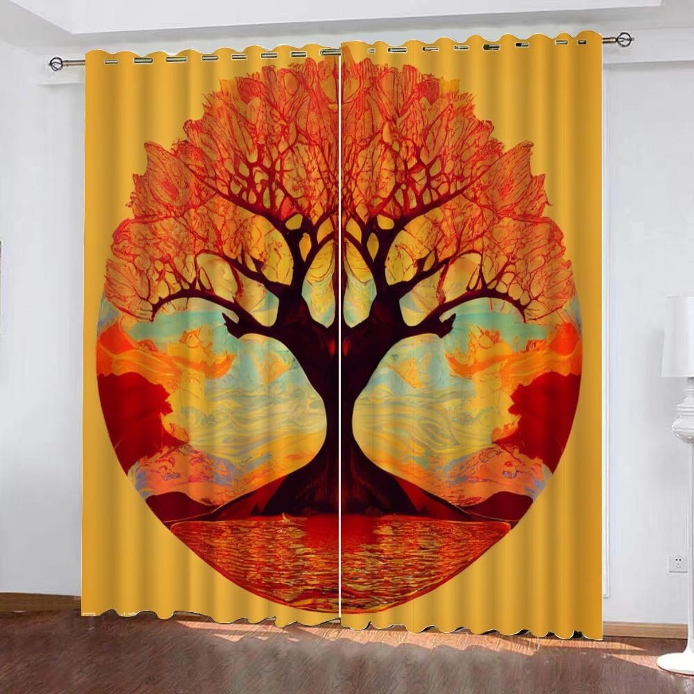 VULORA 3D Tree of Life Blackout Curtains, 183 x 214 cm, Set of 2