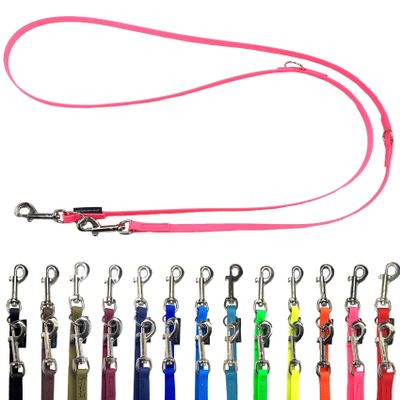 Biothane Double Dog Leash for Small/Large Dogs, Adjustable, 2 m–5 m, Silver Hook, 9/13/16 mm (3.5 m x 16 mm, Pink)