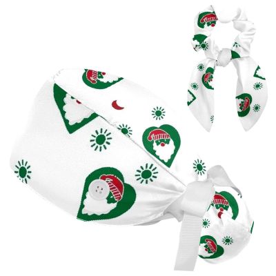 HOHODIY Merry Christmas Breathable Work Cap with Buttons, Bow, and Hair Tie