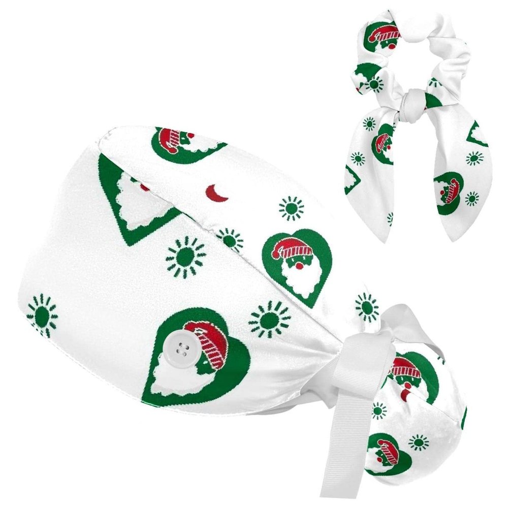 HOHODIY Merry Christmas Breathable Work Cap with Buttons, Bow, and Hair Tie