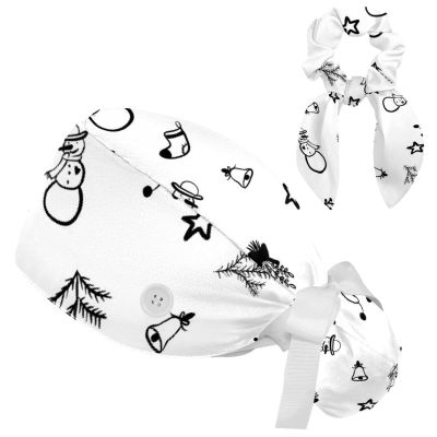 HOHODIY Merry Christmas Work Cap with Hair Tie and Bow for Women with Long Hair