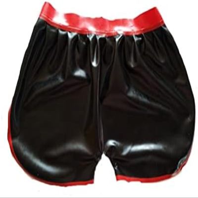 Black Unisex Latex Boxer Shorts with Red Waistband, Selectable Color, XXL