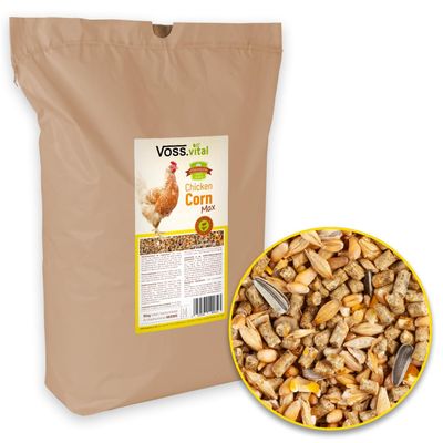 VOSS.vital Chickencorn MAX 15 kg Complete Chicken Feed with Layer Pellets, Coarse Grain Mix, Shell Limestone, Corn, Sunflower Seeds and Rapeseed Oil