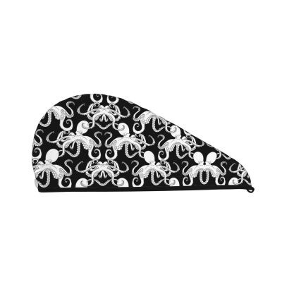 Sea Life Hair-Drying Towel, Quick-Dry Absorbent Coral Fleece Cap for Long, Thick Hair