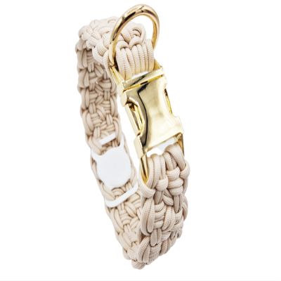GPS Tracker - Dog Collar with Hidden AirTag Holder, Optional Theft Protection, Lockable, Beige and Gold (M (34-39cm))