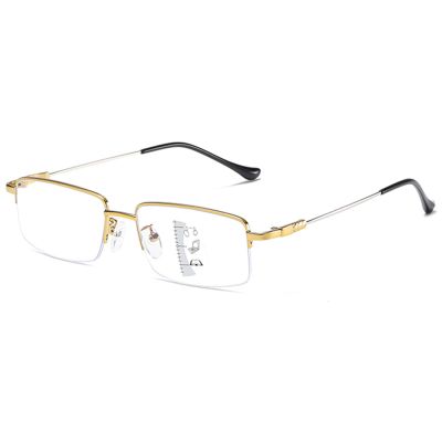 OnSaya Progressive Multifocal Computer Reading Glasses, Metal Half-Frame, Gold, 3