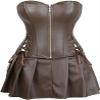 DKCHENH Women's Punk Rock Faux Leather Steampunk Gothic Corset Bustier and Tutu Skirt Set, Brown, Large view 1