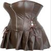 DKCHENH Women's Punk Rock Faux Leather Steampunk Gothic Corset Bustier and Tutu Skirt Set, Brown, Large view 3