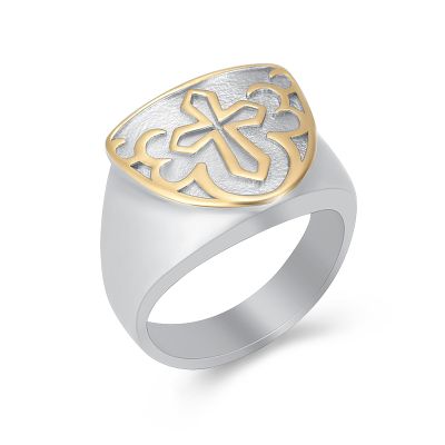 BIAIHQIE Cremation Memorial Cross Ring for Ashes, Engraved Stainless Steel Keepsake, 3.11