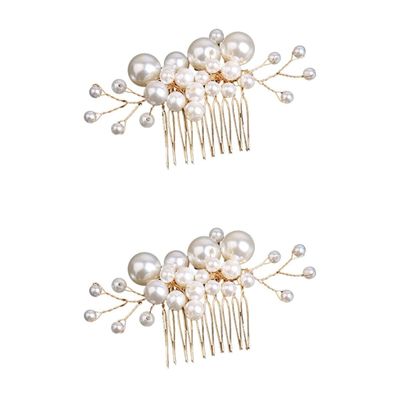 FRCOLOR 2-Piece Bridal Hair Combs with Pearls, Gold
