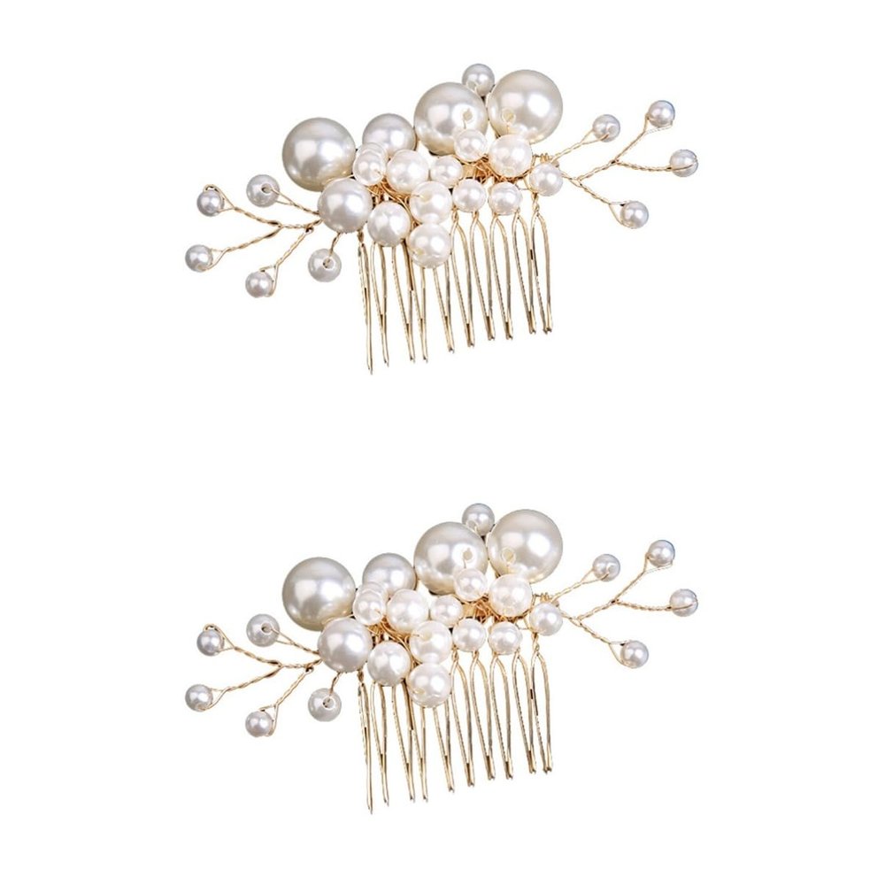 FRCOLOR 2-Piece Bridal Hair Combs with Pearls, Gold