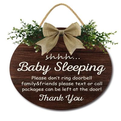 Horienteeon Baby Sleeping Sign for Front Door, Do Not Knock or Ring Doorbell, Wooden Door Hanger, 27.9 cm
