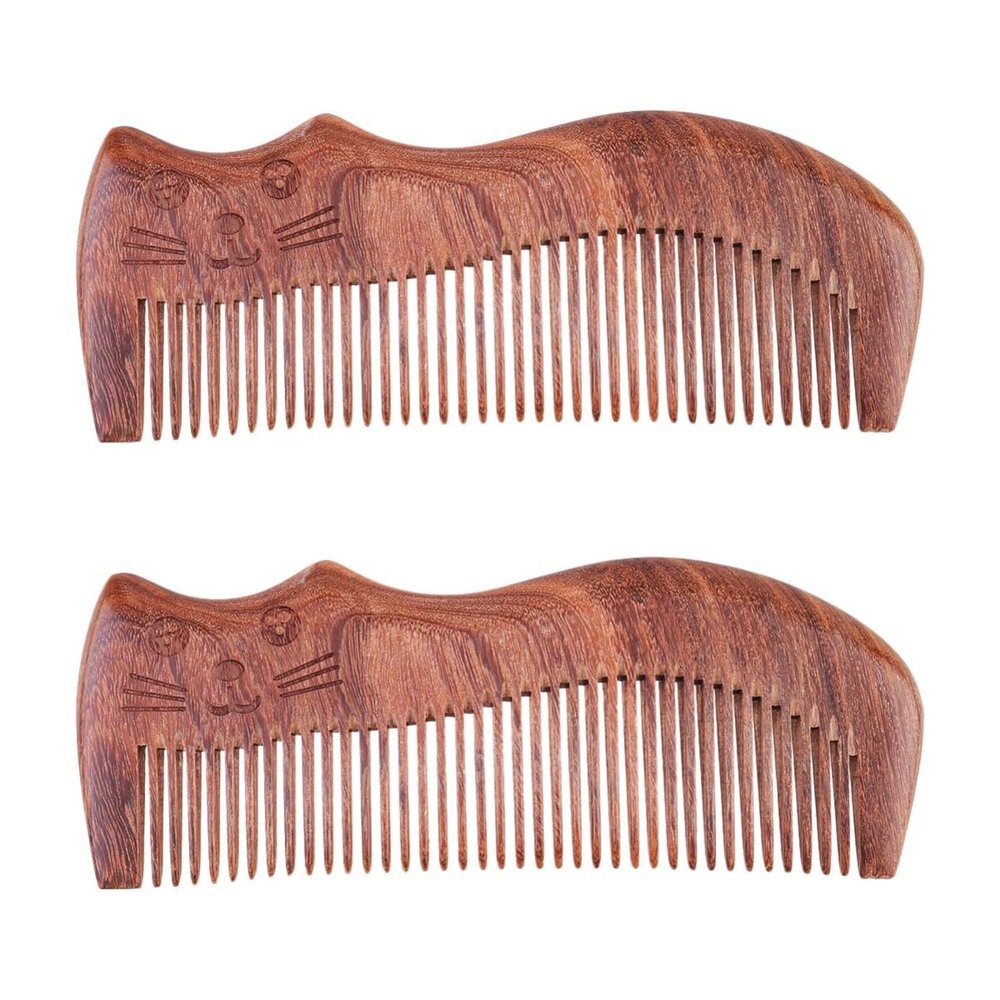 Beavorty 2-Pack Cat-Pattern Sandalwood Hair Combs for Women
