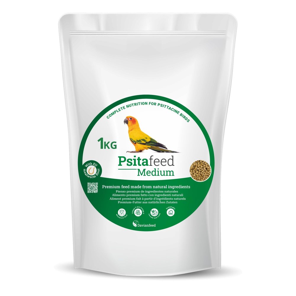 Psitafeed Medium Insect-Protein Food for Cockatiels and Medium-Sized Parrots, 1 kg, with Apple, Orange and Pear - Made and Bred in Europe - Davianfeed