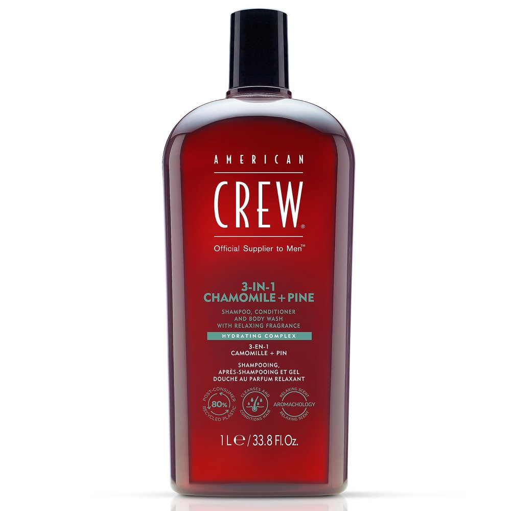 AMERICAN CREW 3-in-1 Chamomile & Pine Shampoo, Conditioner & Body Wash, 1000 mL