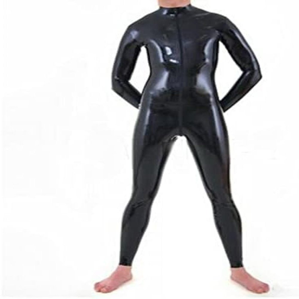 Men's Latex Catsuit with Front Zipper, Handmade Rubber Jumpsuit, Club Wear, Orange, XXL
