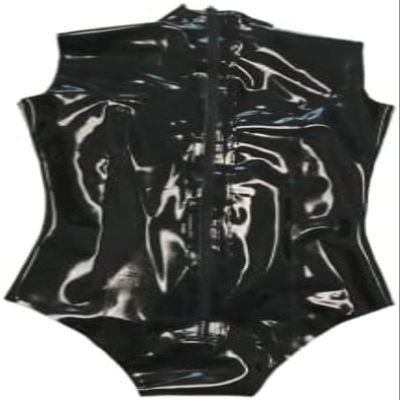 Sexy Women's Transparent Black Latex Swimsuit with Back Zipper, Black, 3XL