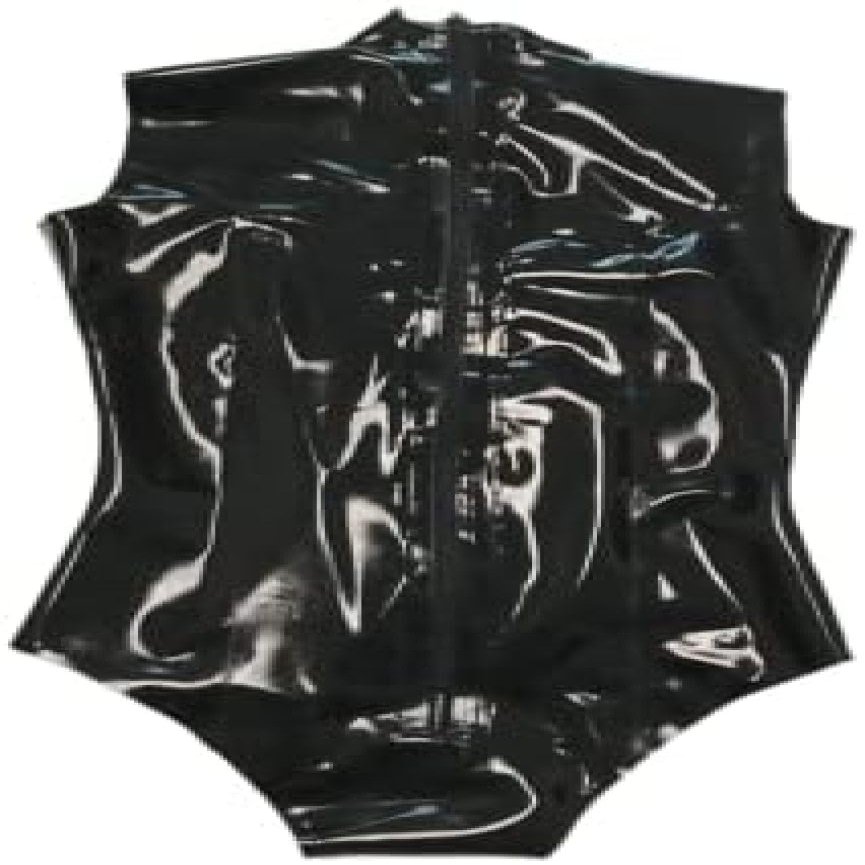 Sexy Women's Transparent Black Latex Swimsuit with Back Zipper, Black, 3XL
