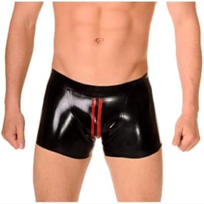 Black Latex Men's Shorts with Red Trim, 0.4 mm, XXL