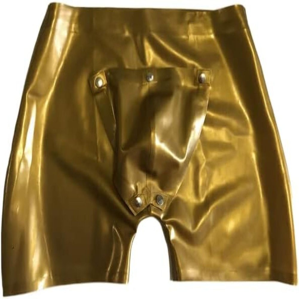 Sexy Gold Men's Fetish Latex Shorts with 3D Crotch Pouch, Rubber Underwear, Color Optional, 3XL