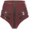 PVC Leather-Look Latex Shorts Sexy Lingerie Zipper Crotch Briefs, Dark Red, M view 1