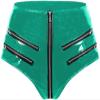PVC Leather-Look Latex Shorts Sexy Lingerie Zipper Crotch Briefs, Dark Red, M view 2